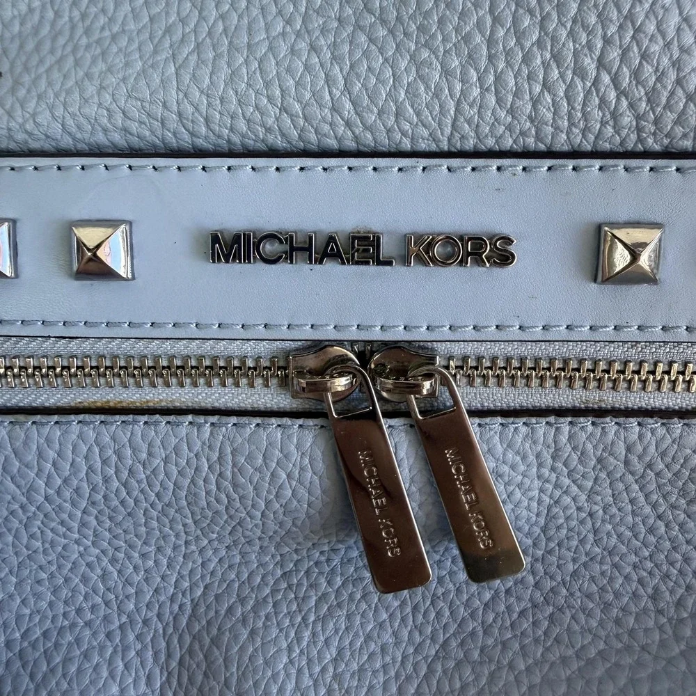 Michael Kors Backpack Womens Small Light Blue Leather Studded Zip Adjustable